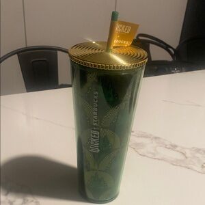 NWT Starbucks Green Tumbler with Gold Lid Wicked